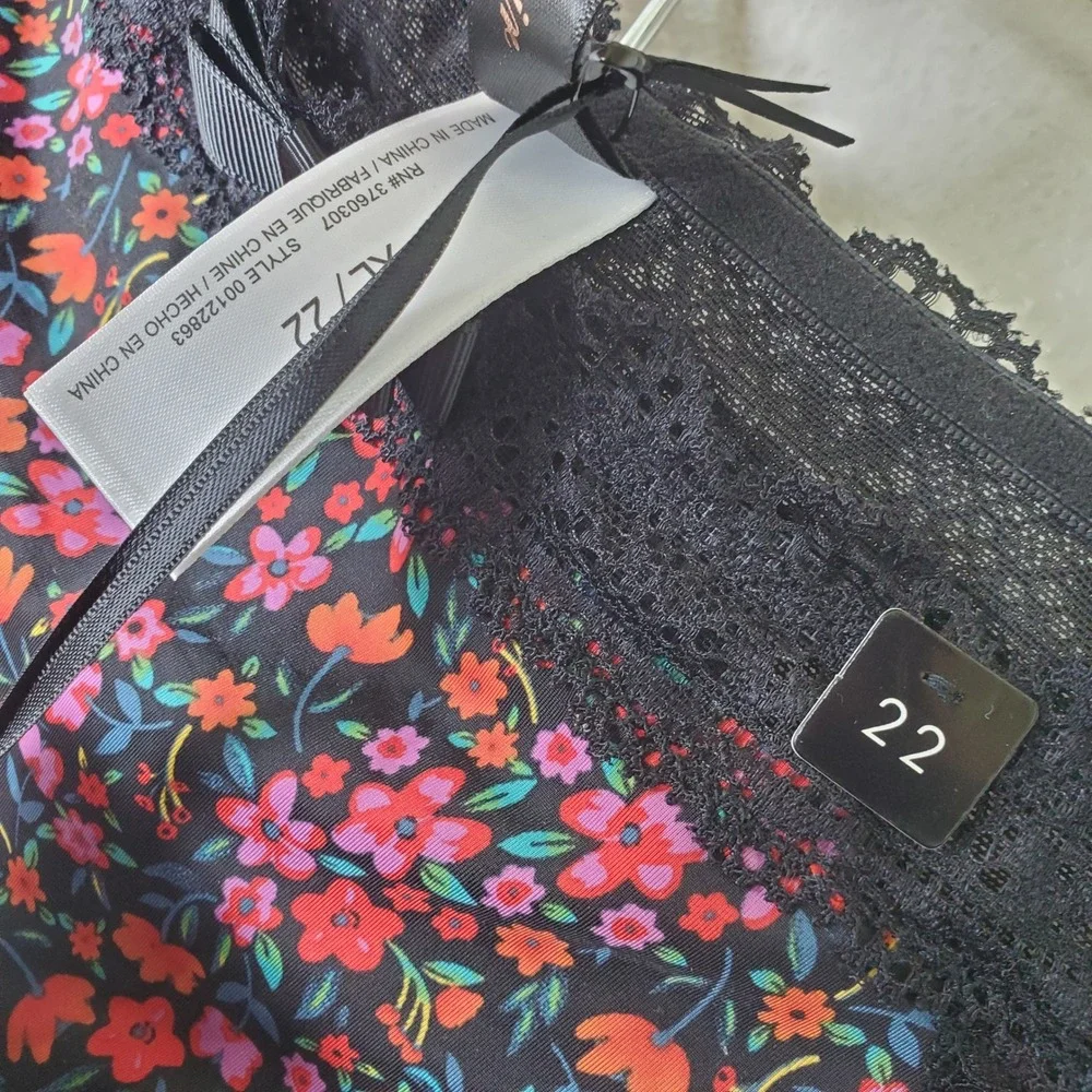 City Chic NWT Black‎ Floral Mesh & Lace Panties Folk Dance Shorty Plus Size 22
